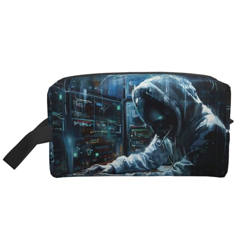 Lootpe Hacker Attack Print Make-up-Tasche, tragbare Reise-Make-up-Tasche, Kulturbeutel, große Make-up-Tasche für Damen von Lootpe