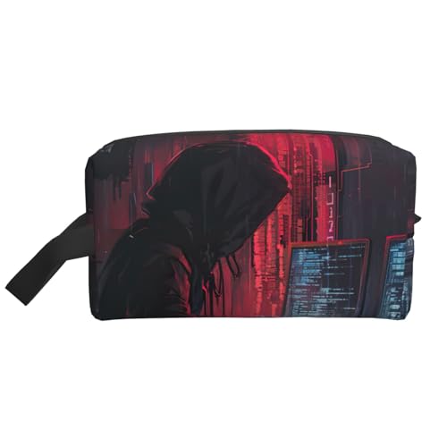 Lootpe Hacker Attack Print Make-up-Tasche, tragbare Reise-Make-up-Tasche, Kulturbeutel, große Make-up-Tasche für Damen von Lootpe