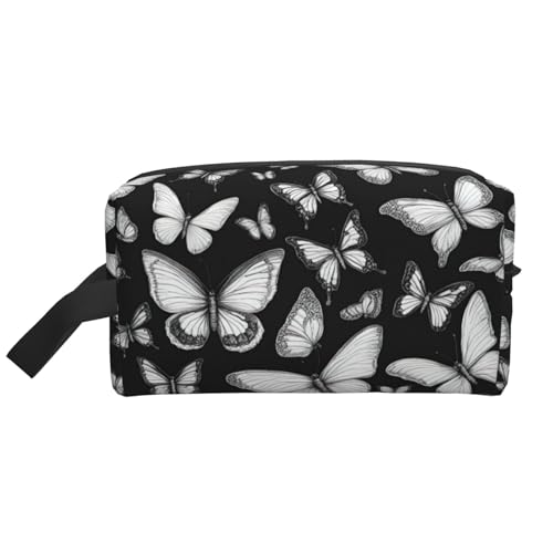 Lootpe Handgezeichnete Make-up-Tasche mit Schmetterlings-Motiv, tragbare Reise-Make-up-Tasche, Kulturbeutel, große Make-up-Tasche für Damen von Lootpe