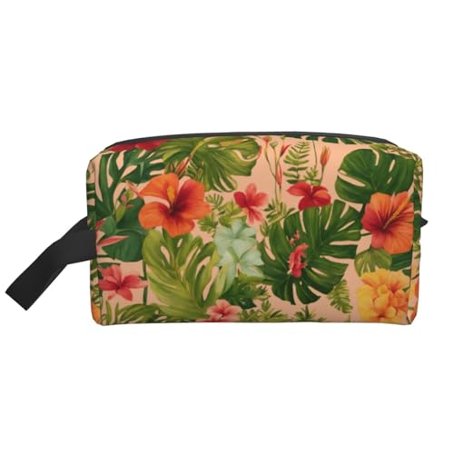 Lootpe Hojas Tropicales Make-up-Tasche mit Y-Flores-Aufdruck, tragbare Reise-Make-up-Tasche, Kulturbeutel, große Make-up-Tasche für Damen von Lootpe