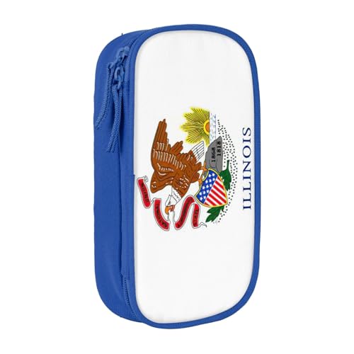 Lootpe Illinois Federmäppchen mit Staatsflagge, Aufbewahrungstasche, großes Fassungsvermögen, tragbare Büro-Stifttasche mit Reißverschluss von Lootpe