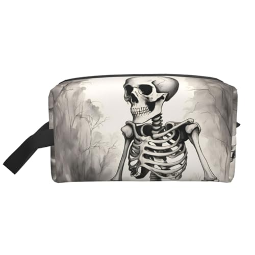 Lootpe Interessante Make-up-Tasche mit Skelett-Druck, tragbare Reise-Make-up-Tasche, Kulturbeutel, große Make-up-Tasche für Damen von Lootpe