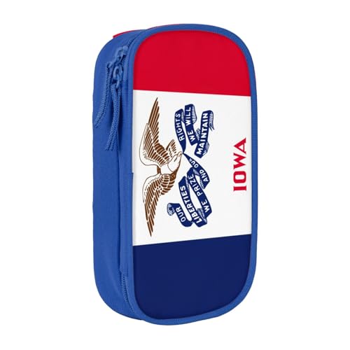 Lootpe Iowa Federmäppchen mit Staatsflaggen-Druck, Aufbewahrungstasche, großes Fassungsvermögen, tragbare Büro-Stifttasche mit Reißverschluss von Lootpe