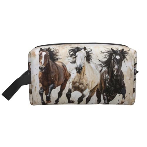 Lootpe Make-up-Tasche, Motiv: Pferde, mit Kunstdruck, tragbare Reise-Make-up-Tasche, Kulturbeutel, große Make-up-Tasche für Damen von Lootpe
