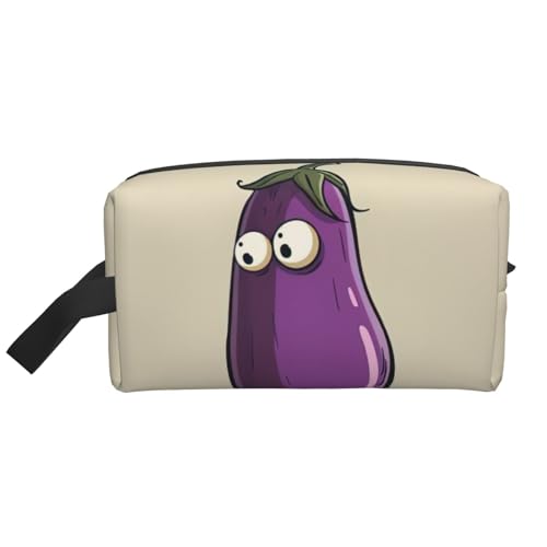 Lootpe Make-up-Tasche mit Cartoon-Auberginen-Druck, tragbare Reise-Make-up-Tasche, Kulturbeutel, große Make-up-Tasche für Damen von Lootpe