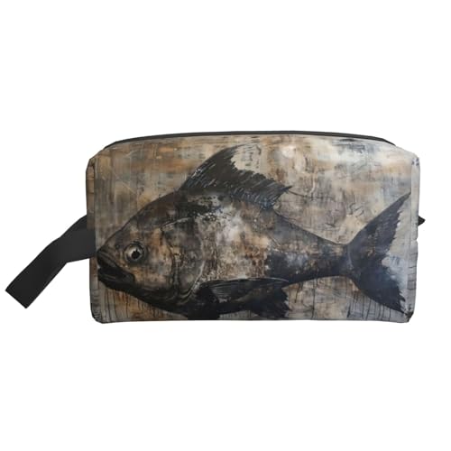 Lootpe Make-up-Tasche mit Fischdruck, tragbare Reise-Make-up-Tasche, Kulturbeutel, große Make-up-Tasche für Damen von Lootpe