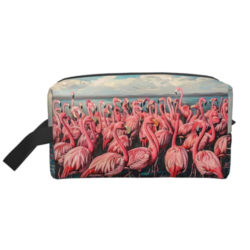 Lootpe Make-up-Tasche mit Flamingo-Druck, tragbare Reise-Make-up-Tasche, Kulturbeutel, große Make-up-Tasche für Damen von Lootpe