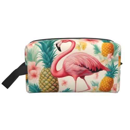 Lootpe Make-up-Tasche mit Flamingo- und Ananas-Motiv, tragbare Reise-Make-up-Tasche, Kulturbeutel, große Make-up-Tasche für Damen von Lootpe