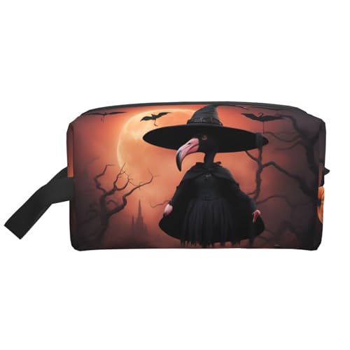 Lootpe Make-up-Tasche mit Halloween-Flamingo-Hexenhut, tragbare Reise-Make-up-Tasche, Kulturbeutel, große Make-up-Tasche für Damen von Lootpe