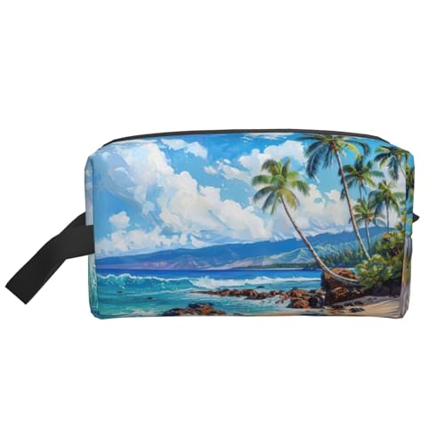Lootpe Make-up-Tasche mit Hawaii-Stranddruck, tragbare Reise-Make-up-Tasche, Kulturbeutel, große Make-up-Tasche für Damen von Lootpe