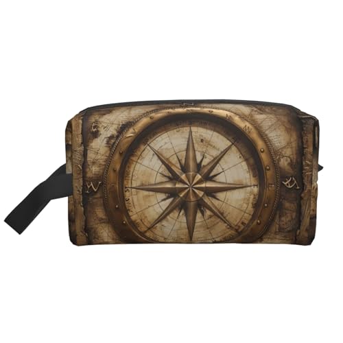 Lootpe Make-up-Tasche mit Kompasskarte, nautischer Druck, tragbare Reise-Make-up-Tasche, Kulturbeutel, große Make-up-Tasche für Damen von Lootpe