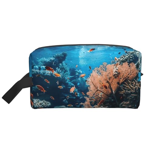 Lootpe Make-up-Tasche mit Korallenriff-Aufdruck, tragbare Reise-Make-up-Tasche, Kulturbeutel, große Make-up-Tasche für Damen von Lootpe