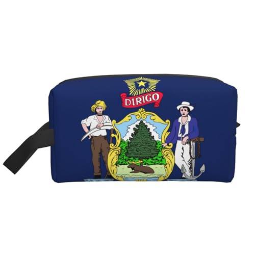 Lootpe Make-up-Tasche mit Maine State Flagge, tragbar, Reise-Make-up-Tasche, Kulturbeutel, große Make-up-Tasche für Damen von Lootpe