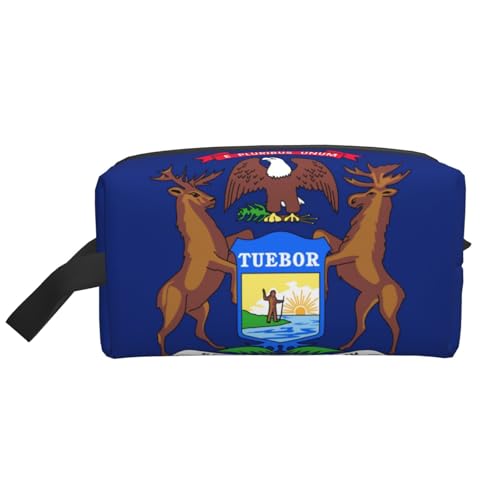 Lootpe Make-up-Tasche mit Michigan-Staatsflaggen-Druck, tragbare Reise-Make-up-Tasche, Kulturbeutel, große Make-up-Tasche für Damen von Lootpe
