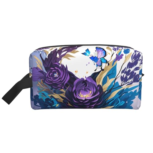 Lootpe Make-up-Tasche mit Schmetterlingsdruck, tragbare Reise-Make-up-Tasche, Kulturbeutel, große Make-up-Tasche für Damen, Violett von Lootpe