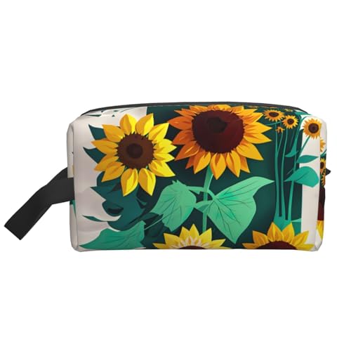 Lootpe Make-up-Tasche mit Sonnenblumen-Motiv, tragbare Reise-Make-up-Tasche, Kulturbeutel, große Make-up-Tasche für Damen von Lootpe