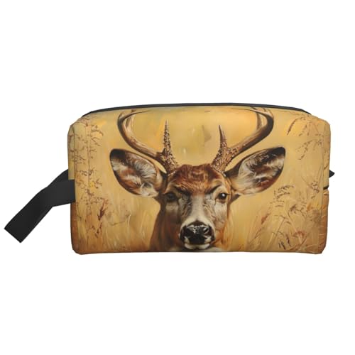 Lootpe Make-up-Tasche mit Wildhirsch-Aufdruck, tragbare Reise-Make-up-Tasche, Kulturbeutel, große Make-up-Tasche für Damen von Lootpe
