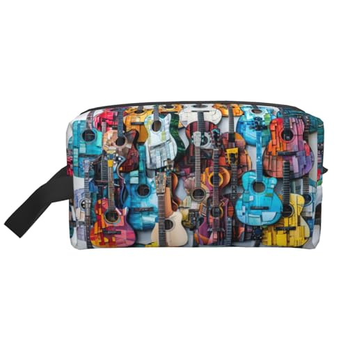 Lootpe Make-up-Tasche mit farbigem Akustik- und Gitarren-Druck, tragbare Reise-Make-up-Tasche, Kulturbeutel, große Make-up-Tasche für Damen von Lootpe