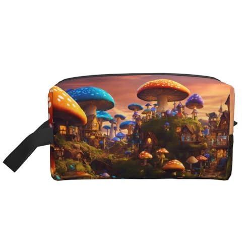 Lootpe Make-up-Tasche mit magischem Pilz-Druck, tragbare Reise-Make-up-Tasche, Kulturbeutel, große Make-up-Tasche für Damen von Lootpe