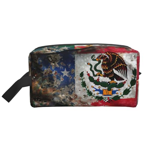 Lootpe Make-up-Tasche mit mexikanischer amerikanischer Flagge, tragbare Reise-Make-up-Tasche, Kulturbeutel, große Make-up-Tasche für Damen von Lootpe
