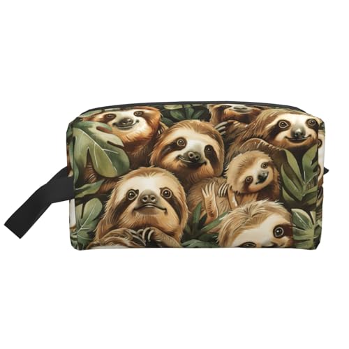 Lootpe Make-up-Tasche mit niedlichem Faultier-Druck, tragbare Reise-Make-up-Tasche, Kulturbeutel, große Make-up-Tasche für Damen von Lootpe