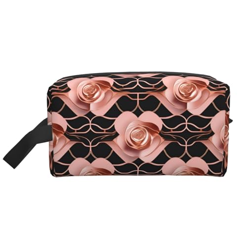 Lootpe Make-up-Tasche mit rotgoldenem Muster und Hintergründen, tragbare Reise-Make-up-Tasche, Kulturbeutel, große Make-up-Tasche für Damen von Lootpe
