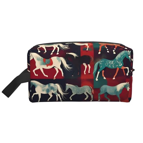 Lootpe Make-up-Tasche mit verschiedenen Arten von Pferden, tragbare Reise-Make-up-Tasche, Kulturbeutel, große Make-up-Tasche für Damen von Lootpe
