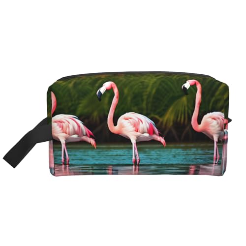 Lootpe Make-up-Tasche mit zwei Flamingo-Muster, tragbare Reise-Make-up-Tasche, Kulturbeutel, große Make-up-Tasche für Damen von Lootpe