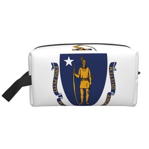 Lootpe Massachusetts Make-up-Tasche mit Staatsflaggen-Druck, tragbare Reise-Make-up-Tasche, Kulturbeutel, große Make-up-Tasche für Damen von Lootpe