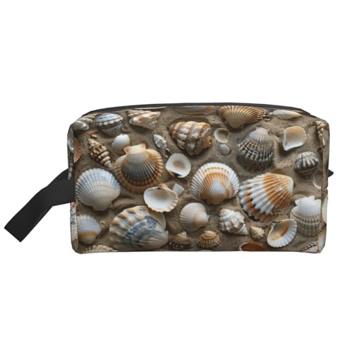 Lootpe Muscheln Sanddruck Make-up-Tasche, tragbare Reise-Make-up-Tasche, Kulturbeutel, große Make-up-Tasche für Damen von Lootpe