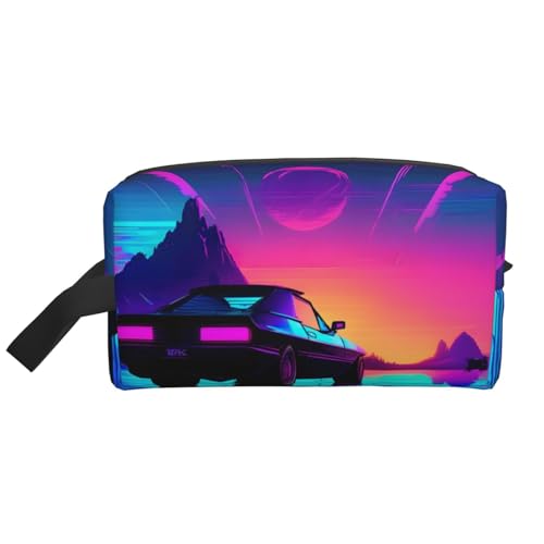 Lootpe Retrowave Make-up-Tasche mit Bilderdruck, tragbare Reise-Make-up-Tasche, Kulturbeutel, große Make-up-Tasche für Damen von Lootpe