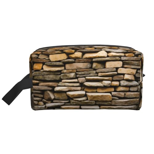 Lootpe Rustikale Make-up-Tasche mit Stein-Motiv, tragbare Reise-Make-up-Tasche, Kulturbeutel, große Make-up-Tasche für Damen von Lootpe