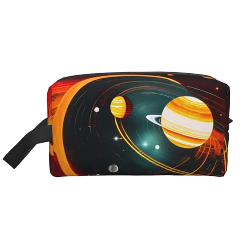 Lootpe Sonnensystem Jupiter Saturn Print Make-up-Tasche, tragbare Reise-Make-up-Tasche, Kulturbeutel, große Make-up-Tasche für Damen von Lootpe