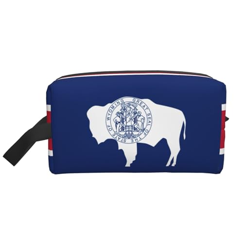 Lootpe Wyoming Make-up-Tasche mit Staatsflaggen-Druck, tragbare Reise-Make-up-Tasche, Kulturbeutel, große Make-up-Tasche für Damen von Lootpe