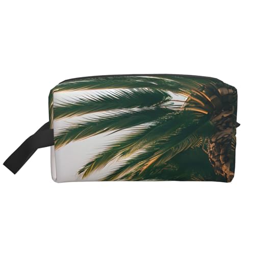 Los Angeles Make-up-Tasche mit Palmenaufdruck, tragbare Reise-Make-up-Tasche, Kulturbeutel, große Make-up-Tasche für Damen von Lootpe