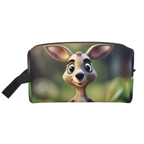 Lustige Make-up-Tasche mit Cartoon-Känguru-Zoo-Motiv, tragbare Reise-Make-up-Tasche, Kulturbeutel, große Make-up-Tasche für Damen von Lootpe