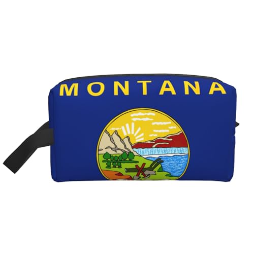 Make-up-Tasche mit Montana-Flaggen-Druck, tragbare Reise-Make-up-Tasche, Kulturbeutel, große Make-up-Tasche für Damen von Lootpe