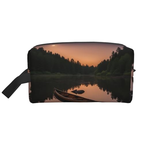Moonlit Kanu Allagash River Print Make-up-Tasche, tragbare Reise-Make-up-Tasche, Kulturbeutel, große Make-up-Tasche für Damen von Lootpe