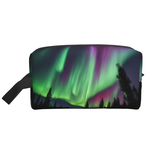 Northern Lights Make-up-Tasche mit Malereidruck, tragbare Reise-Make-up-Tasche, Kulturbeutel, große Make-up-Tasche für Damen von Lootpe