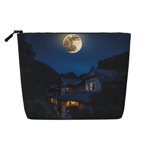 Reise-Make-up-Tasche, Motiv: Vollmond in der Nacht, große Kapazität, Kosmetiktasche für Damen, tragbare Kosmetiktasche, Kulturbeutel von Lootpe