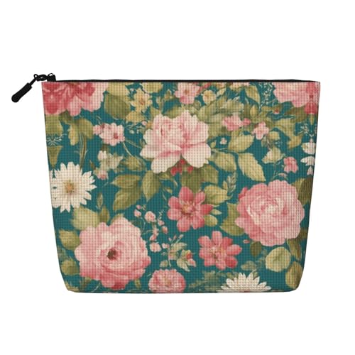 Reise-Make-up-Tasche mit Blumenmuster, große Kapazität, Kosmetiktasche für Damen, tragbare Kosmetiktasche, Kulturbeutel von Lootpe