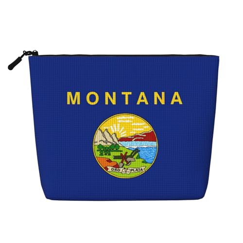 Reise-Make-up-Tasche mit Montana-Flaggen-Druck, große Kapazität, Kosmetiktasche für Damen, tragbare Kosmetiktasche, Kulturbeutel von Lootpe
