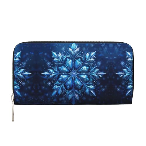 lootpe Damen-Geldbörse, Kreditkartenhalter, Handygeldbörse, lange Clutch-Handtasche mit Weihnachtsschneeflocken-Aufdruck, Blau von Lootpe