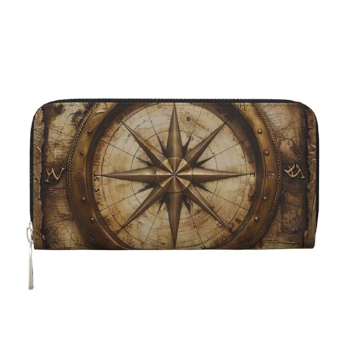 lootpe Damen-Geldbörse mit Kompasskarte, nautischer Druck, Kreditkartenhalter, Handygeldbörse, lange Clutch von Lootpe