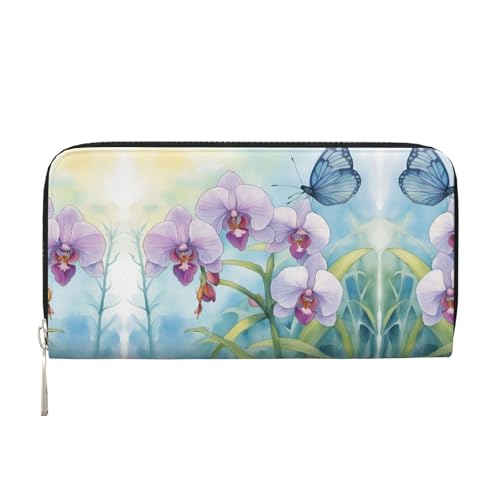 lootpe Damen-Geldbörse mit Orchideen-Blumen- und Schmetterlings-Motiv, weich, frühlingshaft, Kreditkartenhalter, Handygeldbörse, lange Clutch von Lootpe