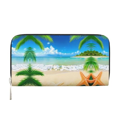 lootpe Damen-Geldbörse mit Seestern-Motiv, Strandpalmen, Kreditkartenhalter, Handygeldbörse, lange Clutch-Handtasche von Lootpe