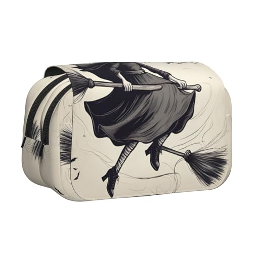 lootpe Federmäppchen mit Halloween-Hexe, 1 Druck, großes Fassungsvermögen, Markertasche, Schreibwaren-Organizer-Tasche, tragbare Büro-Stifttasche von Lootpe