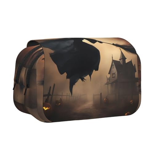 lootpe Federmäppchen mit Halloween-Hexe, 2 Drucke, großes Fassungsvermögen, Markertasche, Schreibwaren-Organizer-Tasche, tragbare Büro-Stifttasche von Lootpe
