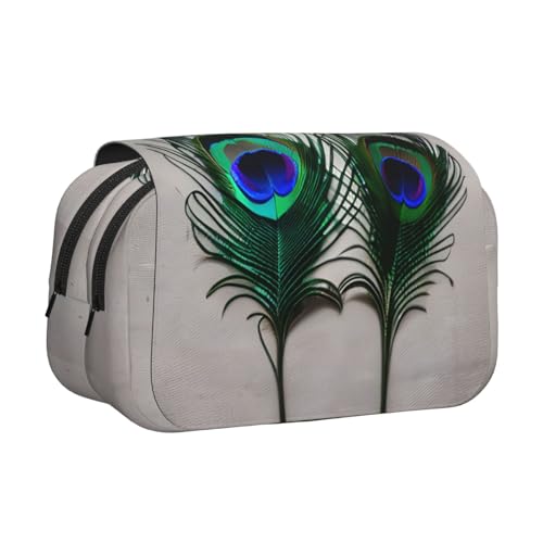 lootpe Federmäppchen mit Pfauenfeder-Aufdruck, großes Fassungsvermögen, Markertasche, Schreibwaren-Organizer-Tasche, tragbare Büro-Stifttasche von Lootpe