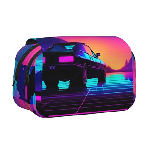 lootpe Federmäppchen mit Retrowave-Bilderdruck, großes Fassungsvermögen, Marker-Tasche, Schreibwaren-Organizer-Tasche, tragbare Büro-Stifttasche von Lootpe